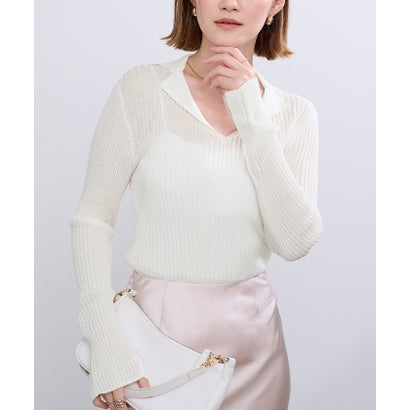 ユアーズ ur's オープンカラーシアーリブニット （ホワイト）