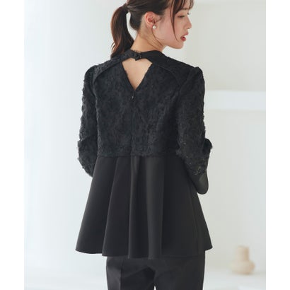 ルイルエブティック RUIRUE BOUTIQUE 【ストレッチ】華やぎセットアップドレス 立体レーストップス/テーパードパンツ (ブラック) ルイルエブティック RUIRUE BOUTIQUE 【ストレッチ】華やぎセットアップドレス 立体レーストップス/テーパードパンツ (ブラック)