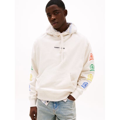 トミー ヒルフィガー TOMMY HILFIGER リラックスバーシティクレストパーカー (ホワイト)