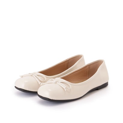 レースレディース Lace Ladies レザー調 スクエアトゥ リボン フラット パンプス （アイボリー）