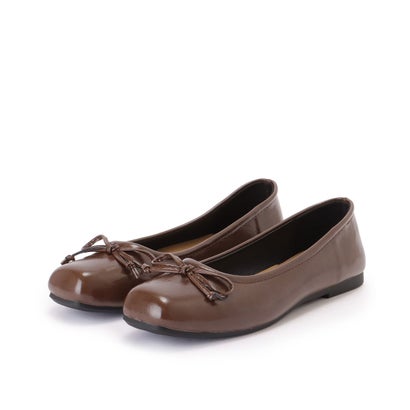 レースレディース Lace Ladies レザー調 スクエアトゥ リボン フラット パンプス （ブラウン）