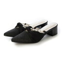 マフモフ Mafmof Realta(レアルタ)4.5cmヒールパール×シフォンリボンミュールサンダル (ブラック・ラメ)(4)