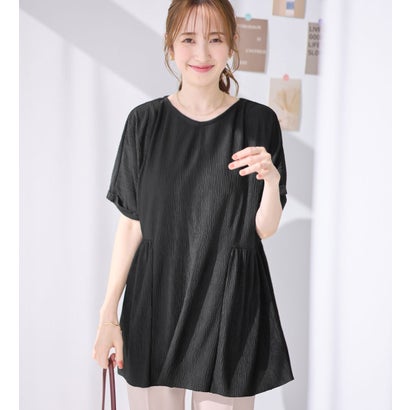 アロッタ Alotta 【4つの機能付】さらり軽やか楊柳カットソーギャザーチュニック （ブラック）