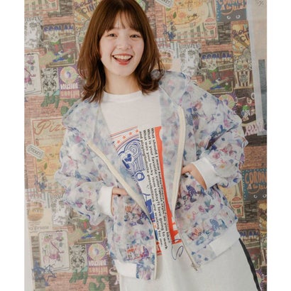 スカラー ScoLar ネコ柄・POP柄 2柄展開メッシュブルゾン (オフホワイト)