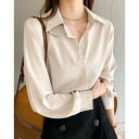 リリーオブバリー Lily of Valley 無地 襟付き 長袖 シャツ トップス きれいめ カジュアル 清楚 上品 シンプル 事務服 (BE)