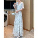 リリーオブバリー Lily of Valley 小花柄 カシュクール ワンピース シフォン ロング Vネック カジュアル 半袖 フェミニン (WT)