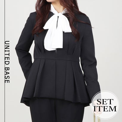 ベース BASE ノーカラー タックペプラム テーパードパンツ セットアップ スーツセット （ブラック）