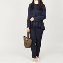 ベース BASE ノーカラー タックペプラム テーパードパンツ セットアップ スーツセット (ネイビー)
