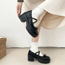 シューズインクローゼット Shoes in Closet -シュークロ- 軽量厚底 ヒールアップ 2WAYストラップ リボン メリージェーン 6942 (ブラック/スムース)