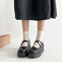 シューズインクローゼット Shoes in Closet -シュークロ- 軽量厚底 ダブルソール 2WAYストラップ リボン メリージェーン 6943 (ブラック/スムース)