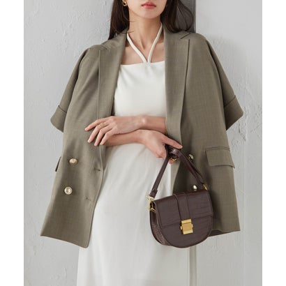 ラナン RANAN 麻調ダブルボタンハーフスリーブジャケット （グレイッシュベージ）