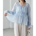 ラナン RANAN リボンドロストブラウス (ブルー)