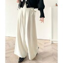 クラシカルエルフ Classical Elf 動くたび軽やか上品シルエット。サイドリボン付き3タックハイウエストワイドパンツ (オフホワイト)