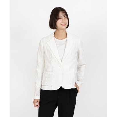 レリアン Leilian カットワーク刺繍ジャケット-BLUBIANCO （アイボリー）