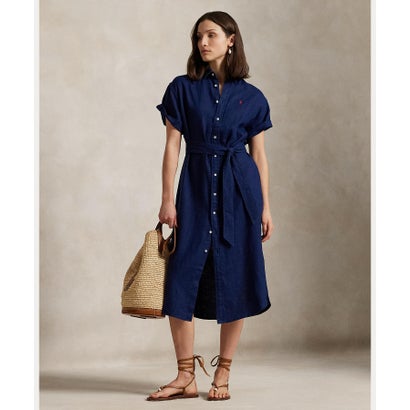 ポロ ラルフ ローレン POLO RALPH LAUREN リネン ショートスリーブ シャツドレス (410ネイビー) ポロ ラルフ ローレン POLO RALPH LAUREN リネン ショートスリーブ シャツドレス (410ネイビー)