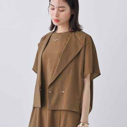 インディヴィ INDIVI 【撥水／接触冷感／UVケア】フレンチスリーブ ブラウスライクジャケット （ブラウン(043)）