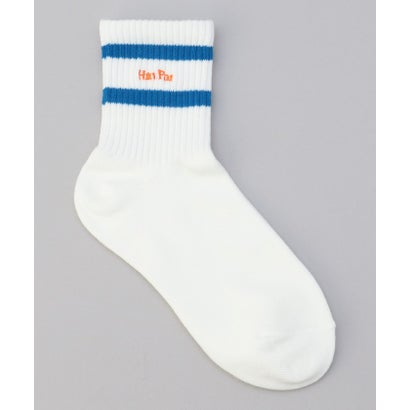 ライン×ロゴ刺繍 クルーソックス