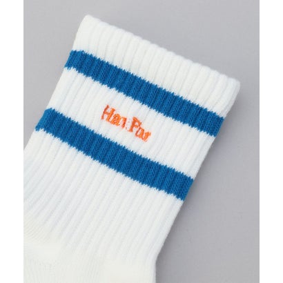 ライン×ロゴ刺繍 クルーソックス