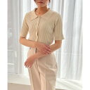 【WEB限定】ミッシュマッシュ MISCH MASCH 2025春夏新作 衿付きフロント釦リブニット/MM558303 (BEIGE)