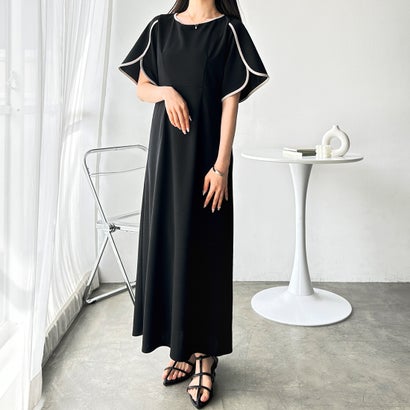 ジーラ GeeRA スリット入りフレアースリーブワンピース (ブラック)