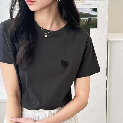 ジーラ GeeRA 綿100％ワンポイント刺繍半袖Tシャツ （チャコール×ブラック）(4)