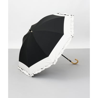 ビューランス Beaurance バイカラーフリル晴雨兼用パラソル（1段スライドショート） （ブラック）