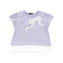 ベベ BeBe 裾チュールフリルリボンプリント天竺半袖Tシャツ(90~150cm) (パープル)
