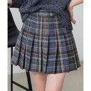 テディショップ Teddyshop レディース 韓国風プレッピーチェック柄プリーツハイウエストミニスカート (ダスティブルー)