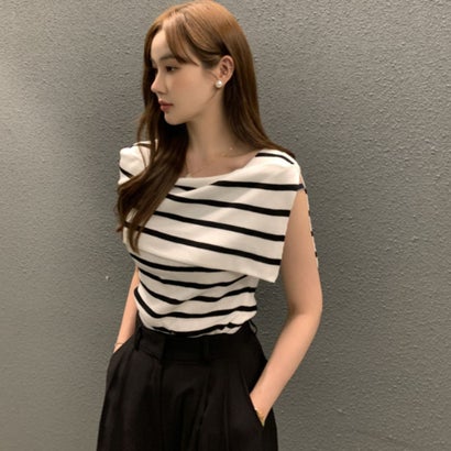 ベルシー Belle Cie ニット ノースリーブ ケープカラー トップス きれいめ 上品 春秋 レディース 韓国..