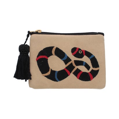 カンカン KANKAN CHIZURI刺繍フラットポーチ(ヘビ) (ベージュ) カンカン KANKAN CHIZURI刺繍フラットポーチ(ヘビ) (ベージュ)
