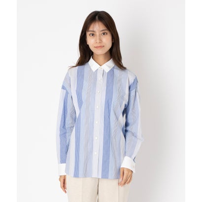 レリアン Leilian ストライプブラウス （ブルー ）