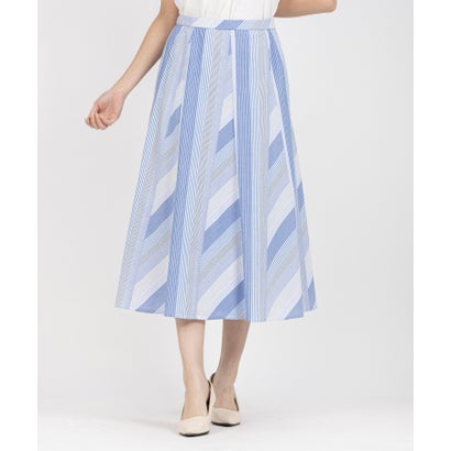 レリアン Leilian ストライプフレアスカート （ブルー ）