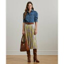 ローレン ラルフ ローレン LAUREN RALPH LAUREN チェックド プラッド プリーテッド ジョーゼット スカート (300グリーン)
