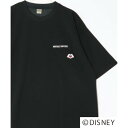 ディズニー Disney オーバーサイズ ミッキーワンポイント刺繍 ポケット付 半袖Tシャツ レディース メンズ (ブラック系その他2)