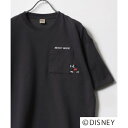 ディズニー Disney オーバーサイズ ミッキーワンポイント刺繍 ポケット付 半袖Tシャツ レディース メンズ (スミクロ)
