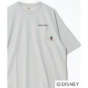 ディズニー Disney オーバーサイズ ミッキーワンポイント刺繍 ポケット付 半袖Tシャツ レディース メンズ (グレー系その他)