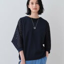 インディヴィ INDIVI 【洗える/体型カバー】レースコンビトップス (ネイビー(094))