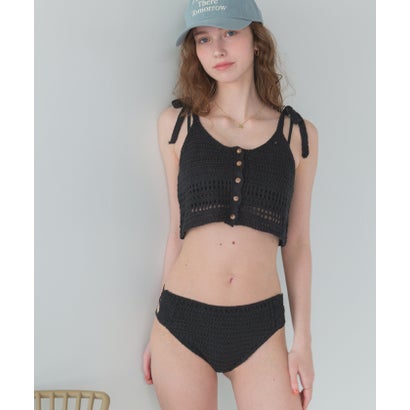 シードレス SEA DRESS ニットキャミソール付異素材ビキニ/セット水着 【返品不可商品】 （ブラック）