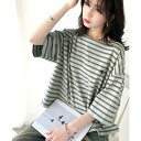 クラシカルエルフ Classical Elf ラフにキマる大人スタイル。オーガニックコットン100%オーバーサイズパネルボーダーTシャツ(半袖) (ブルーグリーン×ブラウン)