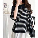 クラシカルエルフ Classical Elf ラフにキマる大人スタイル。オーガニックコットン100%オーバーサイズパネルボーダーTシャツ(半袖) (ネイビー×ホワイト)
