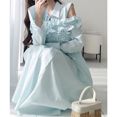 クラシカルエルフ Classical Elf 【mily bilet】袖取外し可能!マルチウェイビスチェドッキングストライプシャツワンピース (サックス)