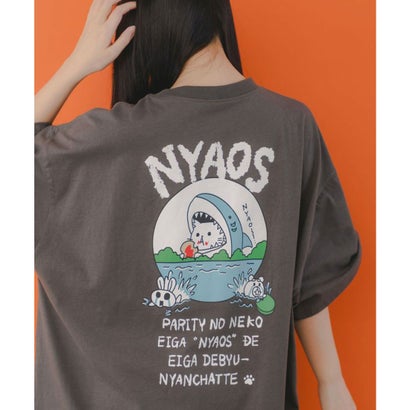 スカラー ScoLar NYAOS柄メッシュ切替Tシャツ (チャコールグレー)
