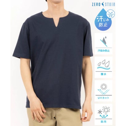 ジーンズメイト JEANS MATE ZERO STAIN キーネック Tシャツ 汗染み目立ちにくい （ネービー）