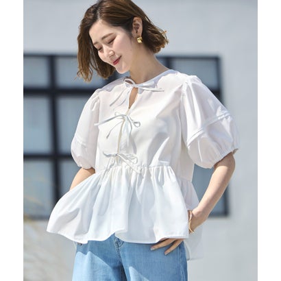ルイルエブティック RUIRUE BOUTIQUE 【洗える】前後2wayペプラムリボンブラウス （ホワイト）