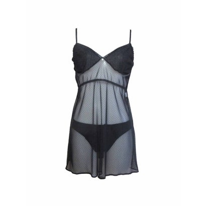 レンヴィ REN-VI リサイクルポリエステル&ドットネットレースデザインスリップ (ブラック)