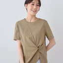 インディヴィ INDIVI 【洗える】ねじりデザインTシャツ (カーキ(029))