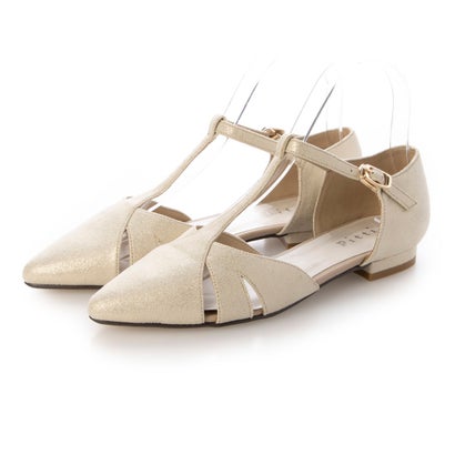 ピッティ Pitti ポインテッドトゥTストラップセパレートパンプス （ベージュメタリック）