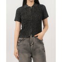 ファイン FINE ラメリブ半袖トップスWジップ (BLACK)