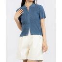 ファイン FINE ラメリブ半袖トップスWジップ (BLUE)