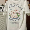アンドカワイイ And Kawaii Tシャツ 半袖 カジュアル うさぎ柄 プリント 可愛い レディース (ホワイト)